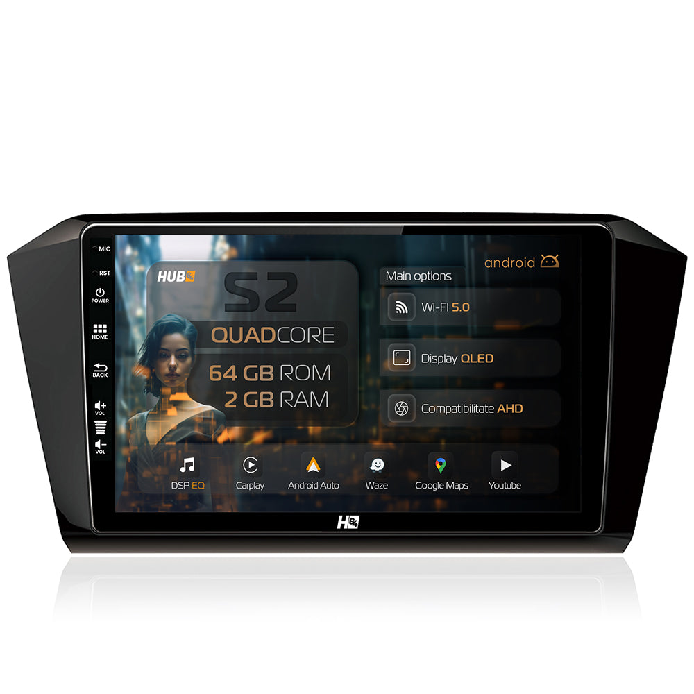 Navigatie HUB64 Volkswagen Passat B8, 2GB RAM, Android, GPS, Wi-FI, Carplay, Android Auto, USB, Bluetooth, Radio, Waze, Touchscreen, 10.1 inch