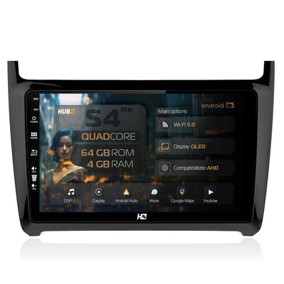Navigatie HUB64 Volkswagen Polo (2009+), 4GB RAM, Android, Quadcore, DSP, GPS, Wi-FI, Carplay, Android Auto, USB, Bluetooth, Waze, Touchscreen, 9 inch