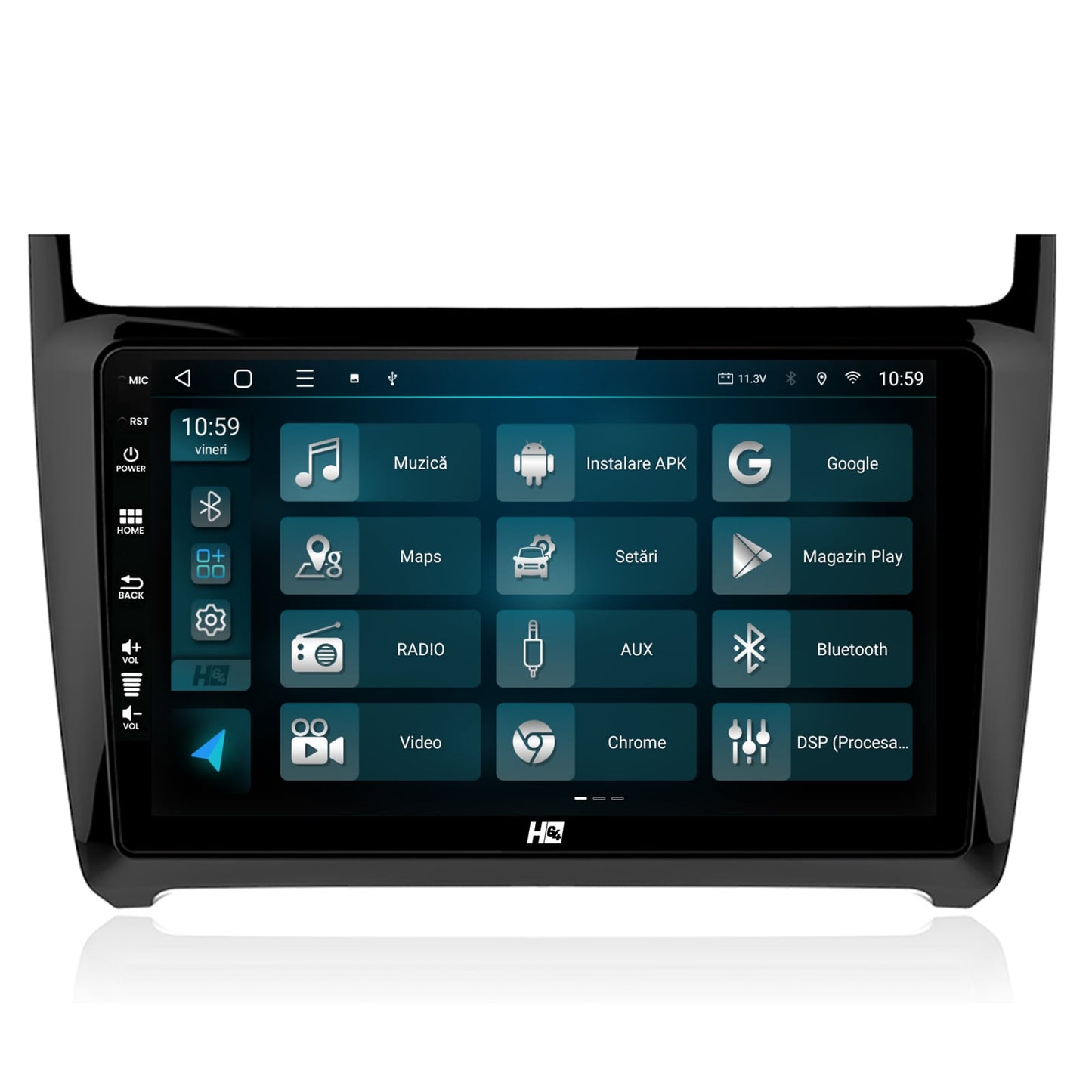 Navigatie HUB64 Volkswagen Polo (2014+), 8GB RAM, Android, Octacore, Slot Sim 4G, DSP, GPS, Wi-FI, Carplay, Android Auto, USB, Bluetooth, Waze, Touchscreen, 9 Inch
