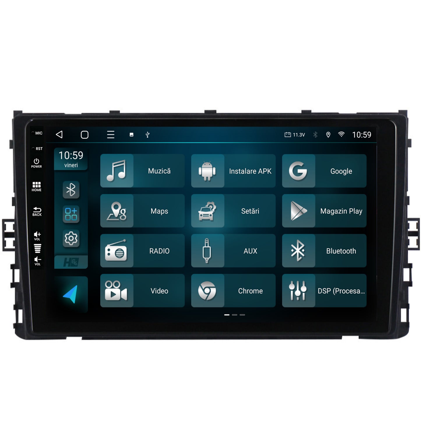 Navigatie HUB64 Volkswagen Polo (2018+), 2GB RAM, Android, GPS, Wi-FI, Carplay, Android Auto, USB, Bluetooth, Radio, Waze, Touchscreen, 9 inch