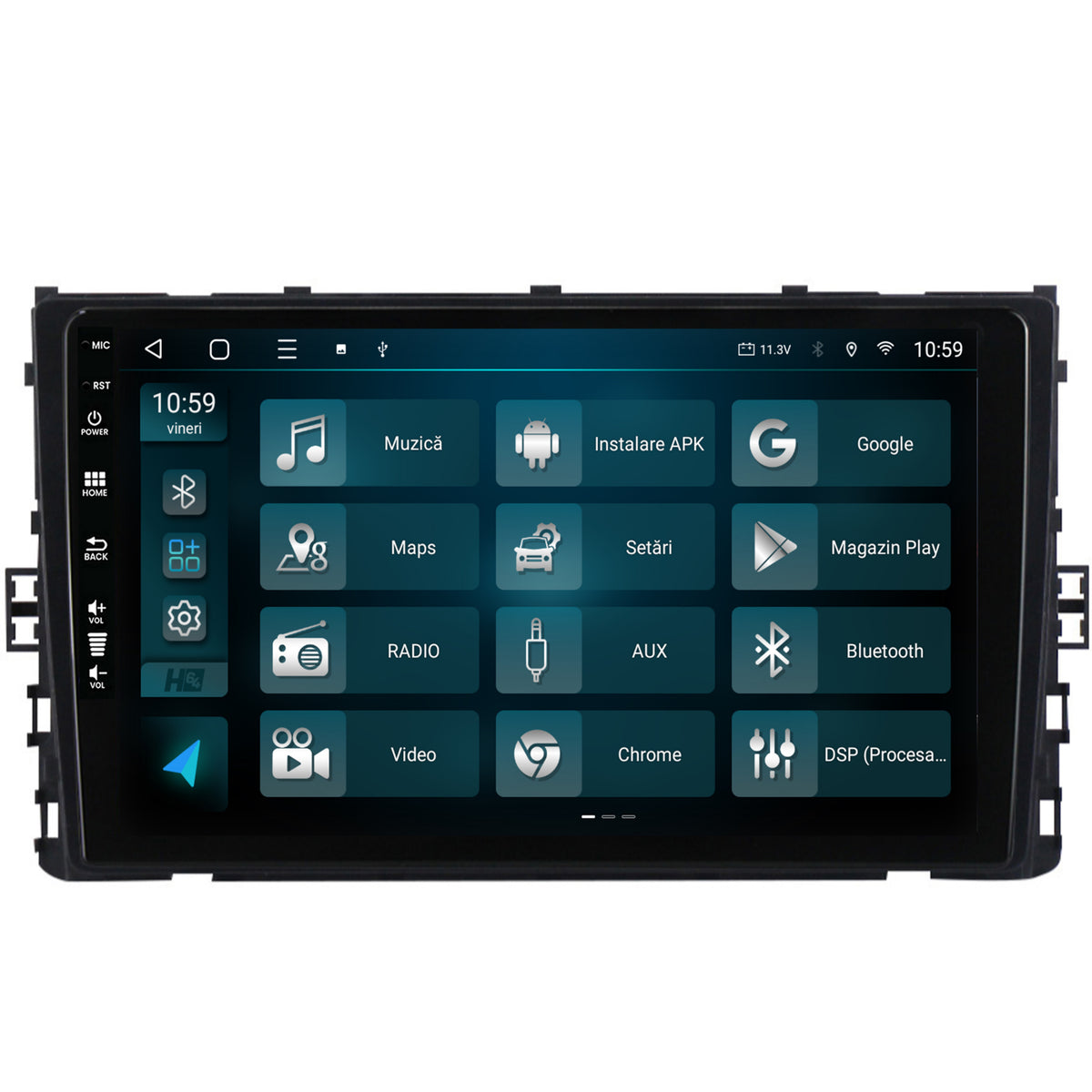 Navigatie HUB64 Volkswagen Polo (2018+), 8GB RAM, Android, Octacore, Slot Sim 4G, DSP, GPS, Wi-FI, Carplay, Android Auto, USB, Bluetooth, Waze, Touchscreen, 9 Inch
