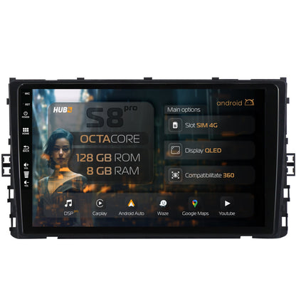 Navigatie HUB64 Volkswagen Polo (2018+), 8GB RAM, Android, Octacore, Slot Sim 4G, DSP, GPS, Wi-FI, Carplay, Android Auto, USB, Bluetooth, Waze, Touchscreen, 9 Inch
