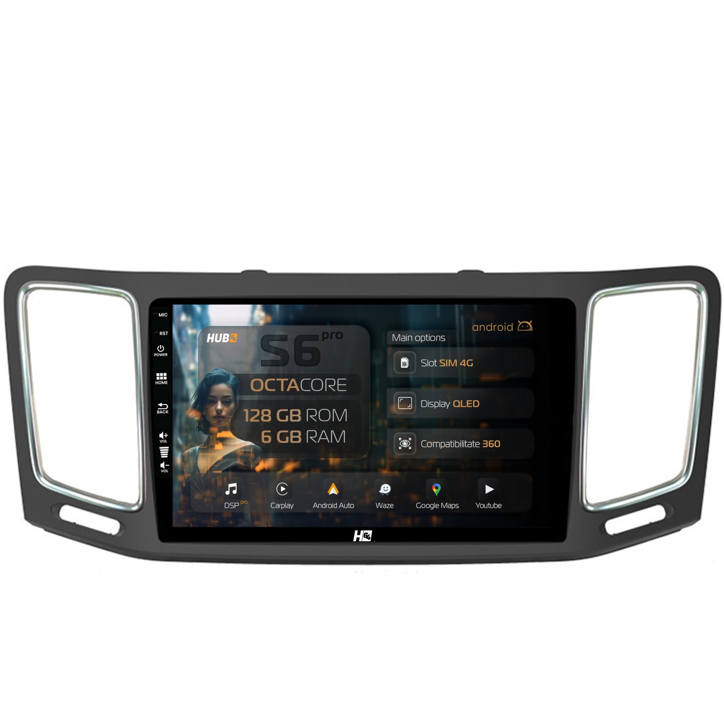Navigatie HUB64 Volkswagen Sharan / Seat Alhambra (2010-2018), 6GB RAM, Android, Octacore, Slot Sim 4G, DSP, GPS, Wi-FI, Carplay, Android Auto, USB, Bluetooth, Waze, Touchscreen, 9 Inch