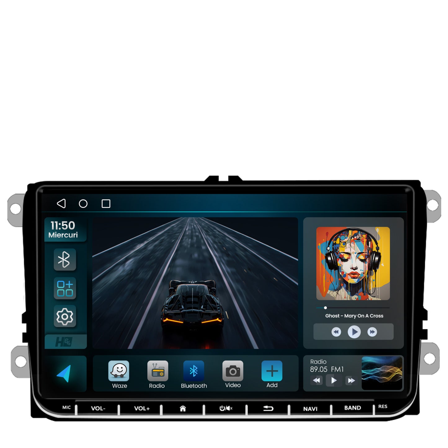 Navigatie HUB64 Volkswagen, Skoda, Seat, 2GB RAM, Android, GPS, Wi-FI, Carplay, Android Auto, USB, Bluetooth, Radio, Waze, Touchscreen, 9 inch
