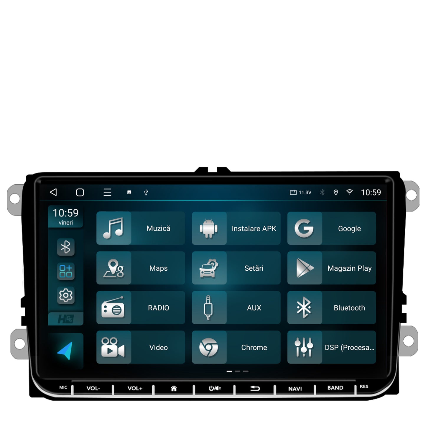 Navigatie HUB64 Volkswagen, Skoda, Seat, 2GB RAM, Android, GPS, Wi-FI, Carplay, Android Auto, USB, Bluetooth, Radio, Waze, Touchscreen, 9 inch