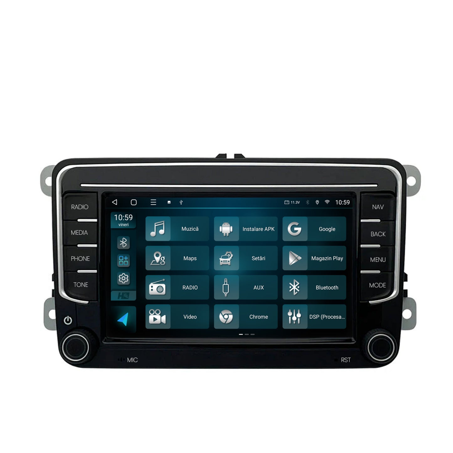 Navigatie HUB64 Volkswagen, Skoda, Seat, 2GB RAM, Android, GPS, Wi-FI, Carplay, Android Auto, USB, Bluetooth, Radio, Waze, Touchscreen, 7 inch