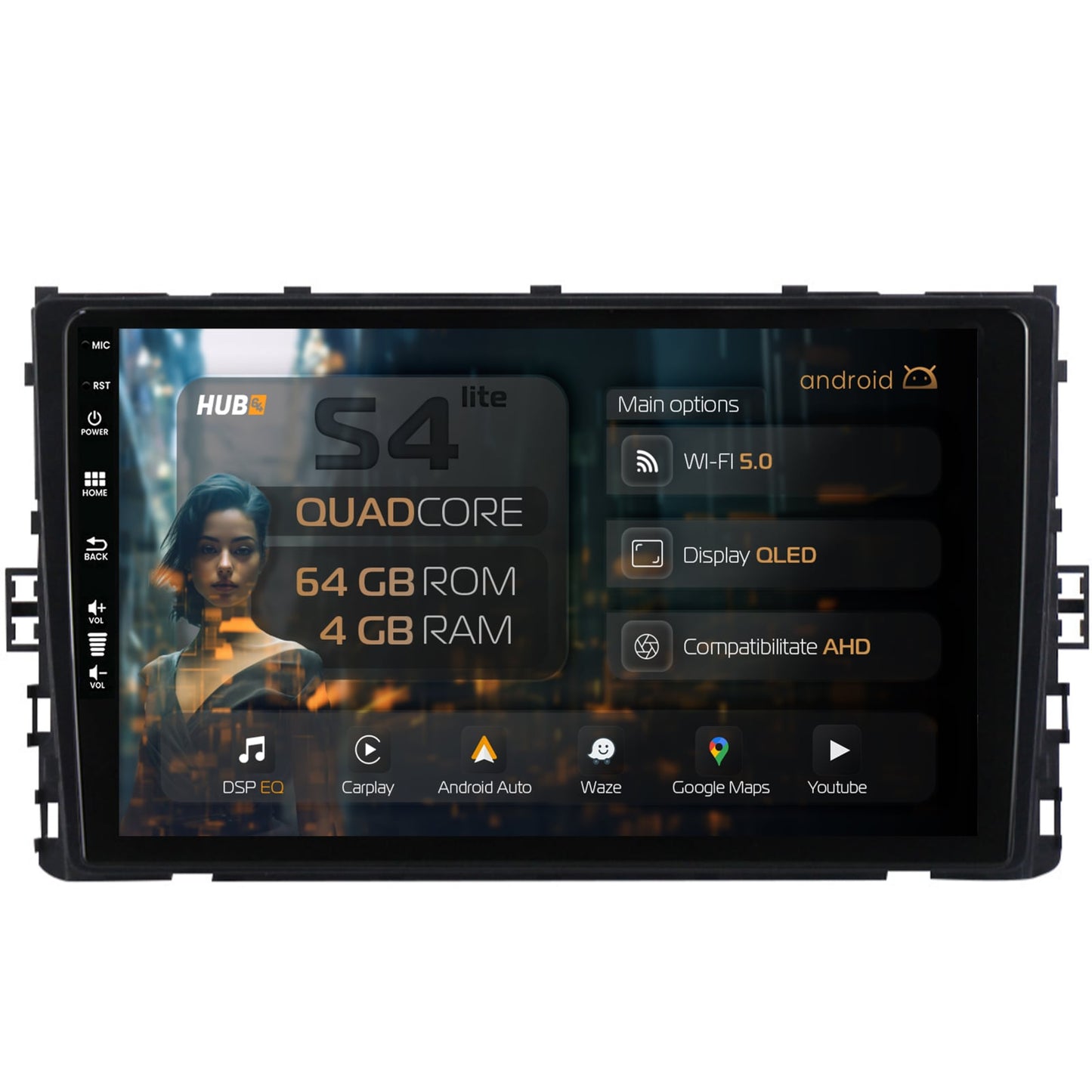 Navigatie HUB64 Volkswagen T-Cross (2018+), 4GB RAM, Android, Quadcore, DSP, GPS, Wi-FI, Carplay, Android Auto, USB, Bluetooth, Waze, Touchscreen, 9 inch