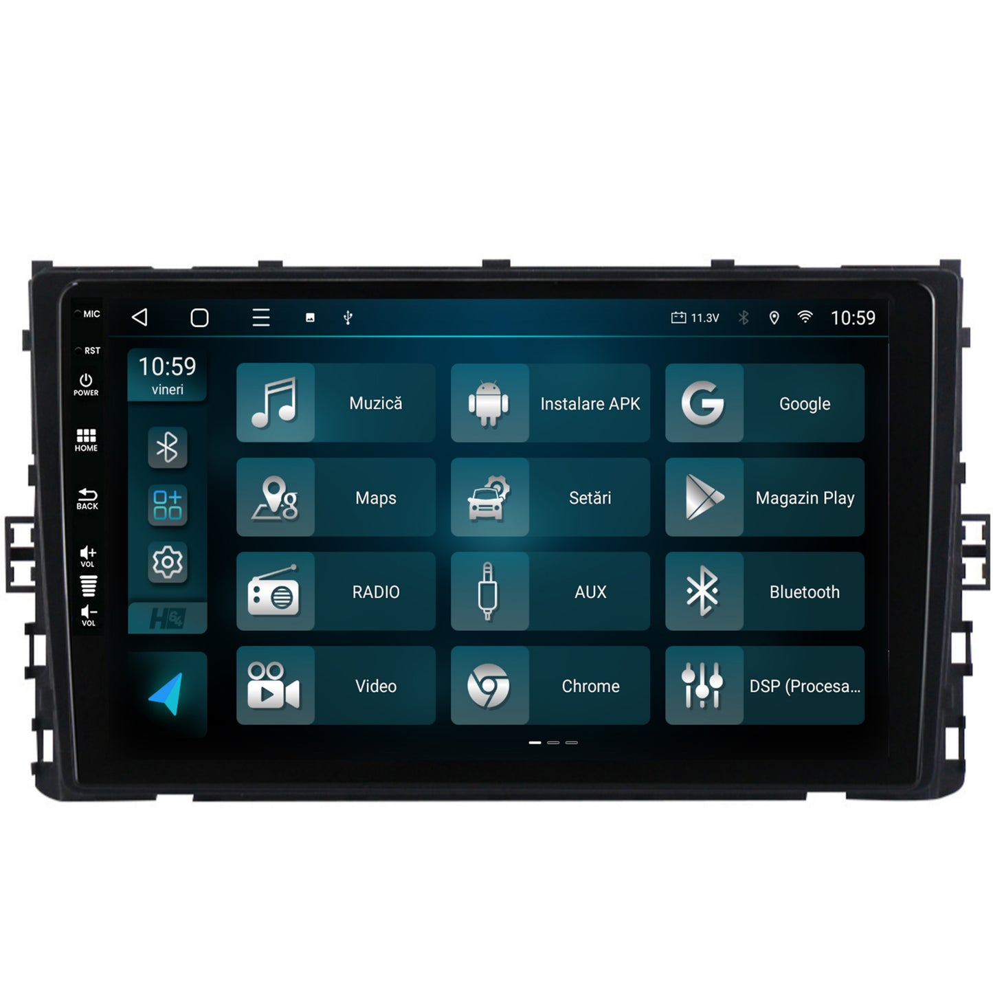 Navigatie HUB64 Volkswagen Transporter / Caravelle (2020+), 4GB RAM, Android, Quadcore, DSP, GPS, Wi-FI, Carplay, Android Auto, USB, Bluetooth, Waze, Touchscreen, 9 inch