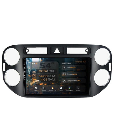 Navigatie HUB64 Volkswagen Tiguan (2008-2010) / VW Golf 5 Plus (2004-2012), 4GB RAM, Android, Octacore, Slot Sim 4G, DSP, GPS, Wi-FI, Carplay, Android Auto, USB, Bluetooth, Waze, Touchscreen, 9 inc