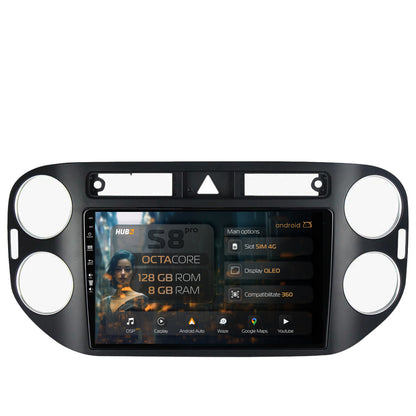 Navigatie HUB64 Volkswagen Tiguan (2008-2010) / VW Golf 5 Plus (2004-2012), 8GB RAM, Android, Octacore, Slot Sim 4G, DSP, GPS, Wi-FI, Carplay, Android Auto, USB, Bluetooth, Waze, Touchscreen, 9 Inc