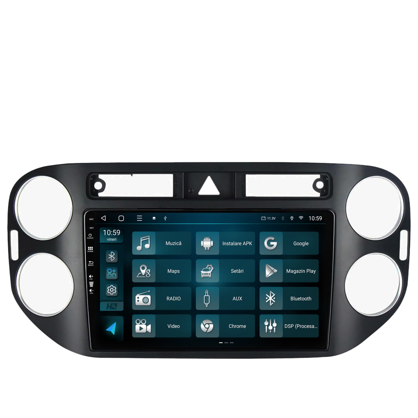 Navigatie HUB64 Volkswagen Tiguan (2008-2010) / VW Golf 5 Plus (2004-2012), 4GB RAM, Android, Octacore, Slot Sim 4G, DSP, GPS, Wi-FI, Carplay, Android Auto, USB, Bluetooth, Waze, Touchscreen, 9 inc