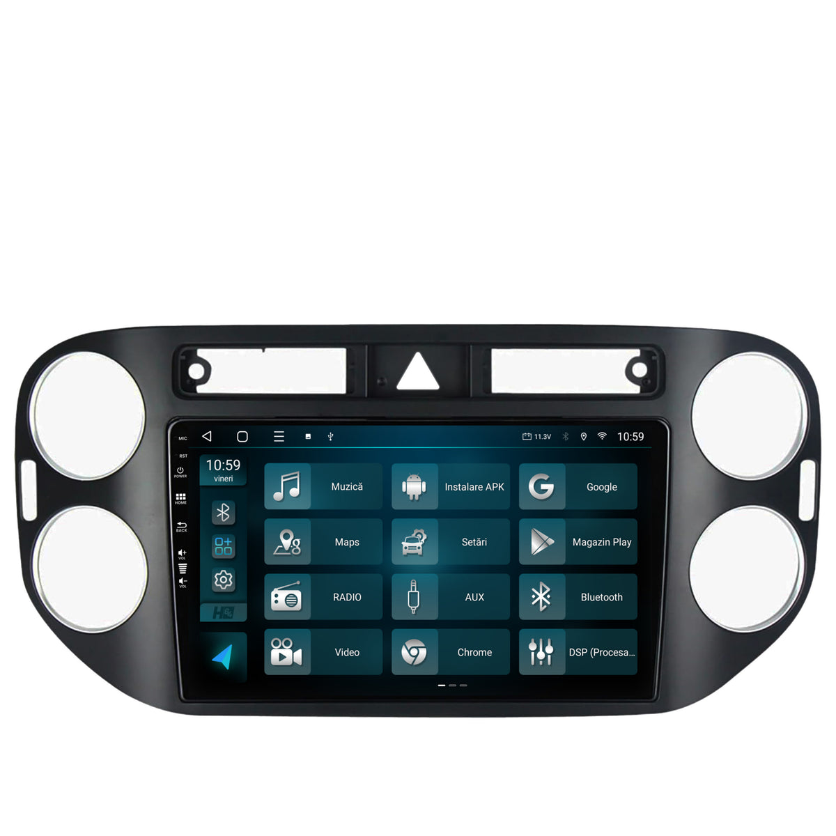 Navigatie HUB64 Volkswagen Tiguan (2008-2010) / VW Golf 5 Plus (2004-2012), 4GB RAM, Android, Quadcore, DSP, GPS, Wi-FI, Carplay, Android Auto, USB, Bluetooth, Waze, Touchscreen, 9 inch