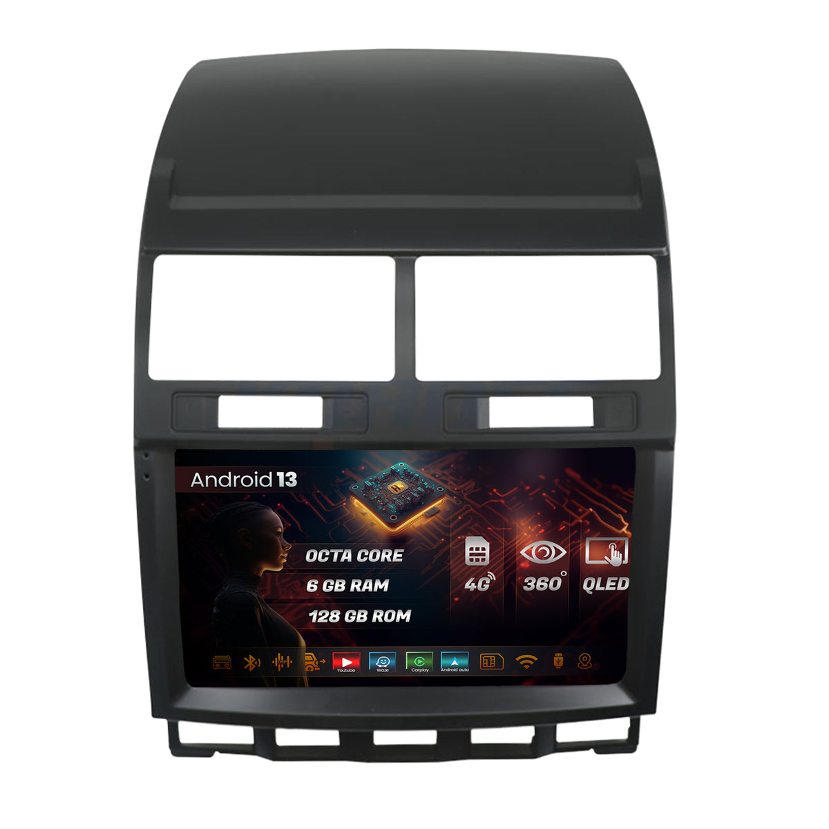 Navigatie HUB64 Volkswagen Touareg, 6GB RAM, Android, Octacore, Slot Sim 4G, DSP, GPS, Wi-FI, Carplay, Android Auto, USB, Bluetooth, Waze, Touchscreen, 9 Inch