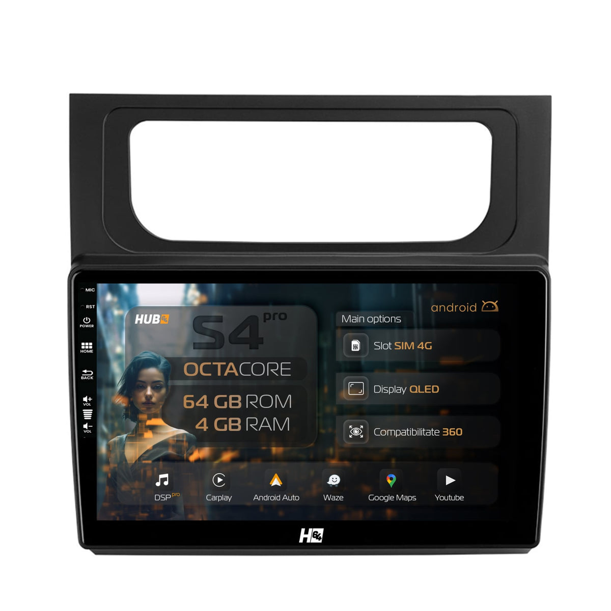 Navigatie HUB64 Volkswagen Touran (2010-2016), 4GB RAM, Android, Octacore, Slot Sim 4G, DSP, GPS, Wi-FI, Carplay, Android Auto, USB, Bluetooth, Waze, Touchscreen, 10.1 Inch