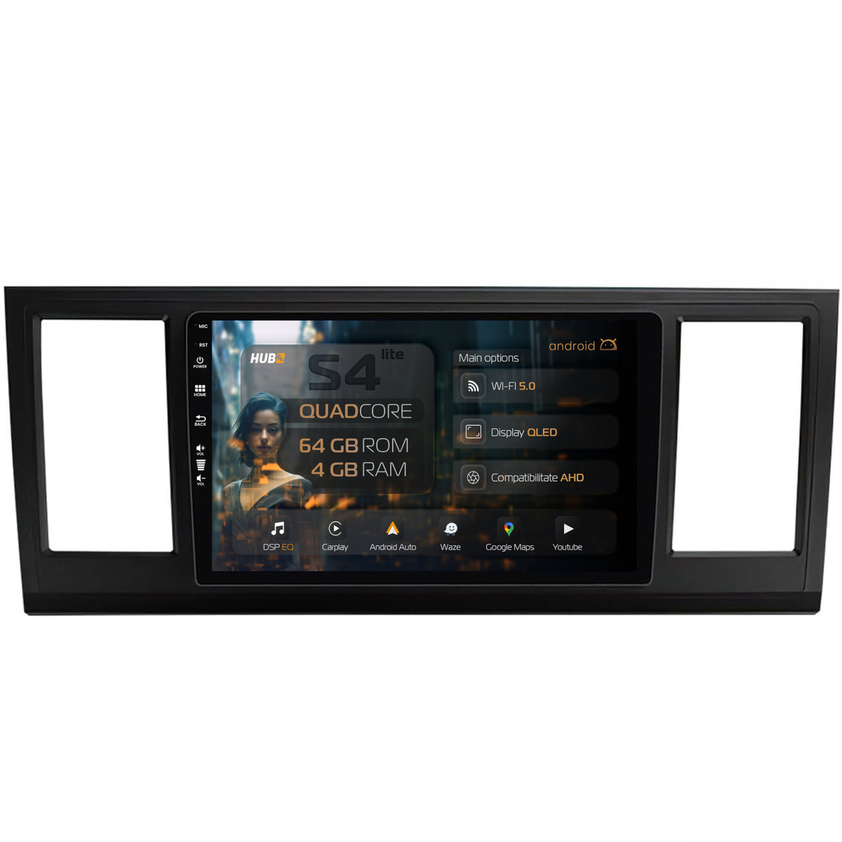 Navigatie HUB64 Volkswagen Transporter / Caravelle / Multivan T6 (2015+), 4GB RAM, Android, Quadcore, DSP, GPS, Wi-FI, Carplay, Android Auto, USB, Bluetooth, Waze, Touchscreen, 9 inch