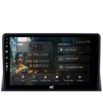 Navigatie HUB64 VW Multivan T5 (2003-2015), 8GB RAM, Android, Octacore, Slot Sim 4G, DSP, GPS, Wi-FI, Carplay, Android Auto, USB, Bluetooth, Waze, Touchscreen, 9 Inch