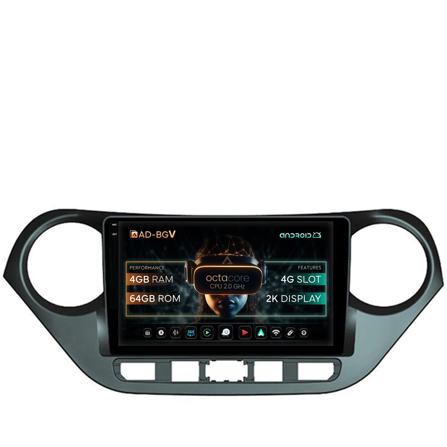Navigatie Hyundai I10 (2013-2017), Android, V-Octacore / 4GB RAM + 64GB ROM, 9.5 Inch - AD-BGV9004+AD-BGRKIT196