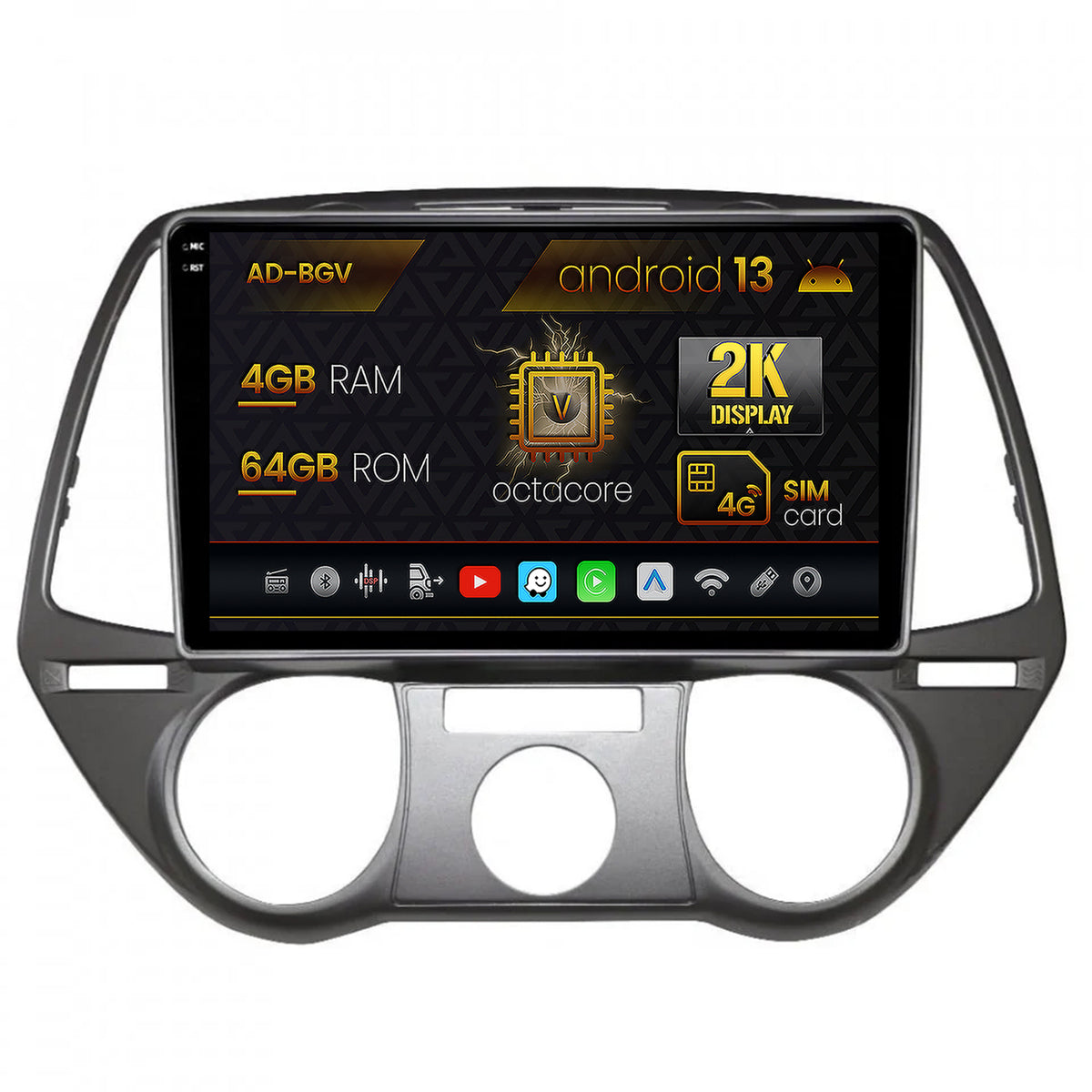 Navigatie Hyundai I20 (2008-2012), Android, V-Octacore / 4GB RAM + 64GB ROM, 9.5 Inch - AD-BGV9004+AD-BGRKIT219