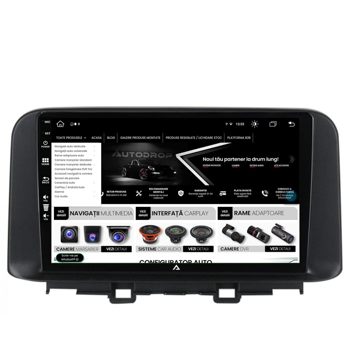 Navigatie Hyundai Kona (2018+), Android, Z-Octacore / 8GB RAM + 256GB ROM, 10.1 Inch - AD-BGZ10008+AD-BGRKIT183V2