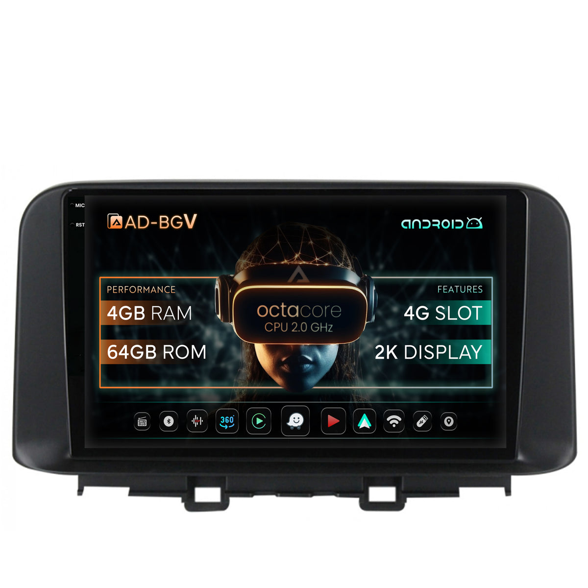 Navigatie Hyundai Kona (2018+), Android, V-Octacore / 4GB RAM + 64GB ROM, 10.36 Inch - AD-BGV10004+AD-BGRKIT183V2