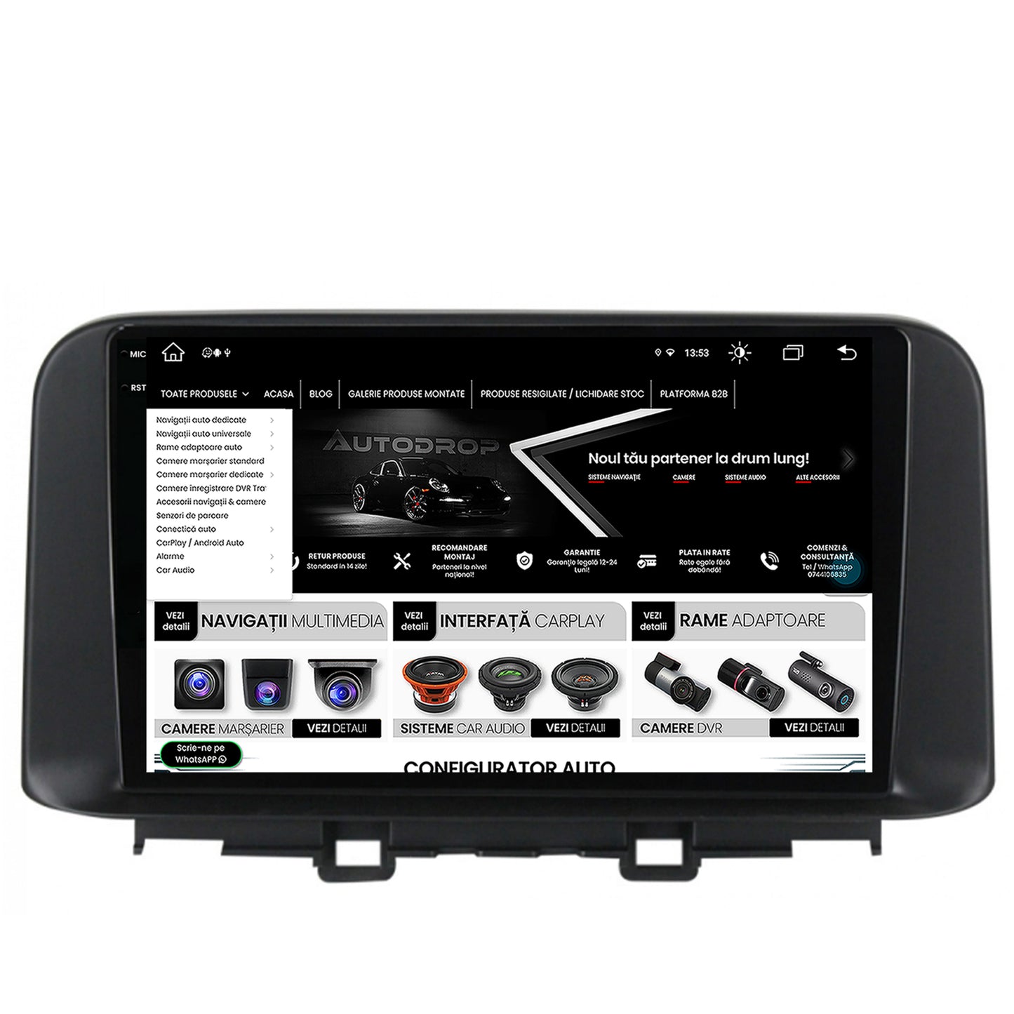 Navigatie Hyundai Kona (2018+), Android, V-Octacore / 4GB RAM + 64GB ROM, 10.36 Inch - AD-BGV10004+AD-BGRKIT183V2