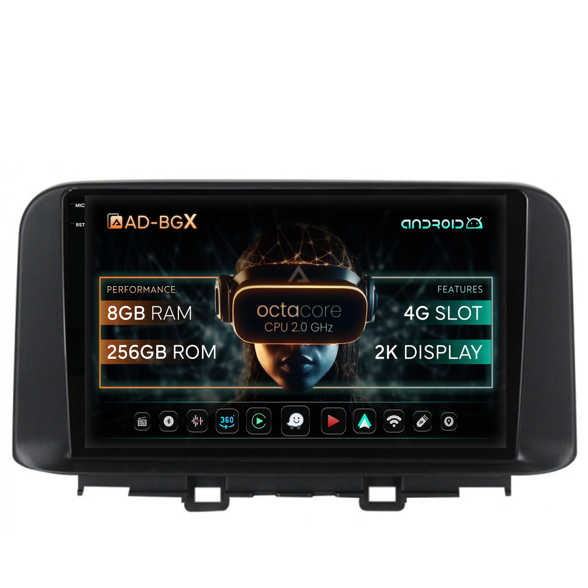 Navigatie Hyundai Kona (2018+), Android, X-Octacore / 8GB RAM + 256GB ROM, 10.36 Inch - AD-BGX10008+AD-BGRKIT183V2