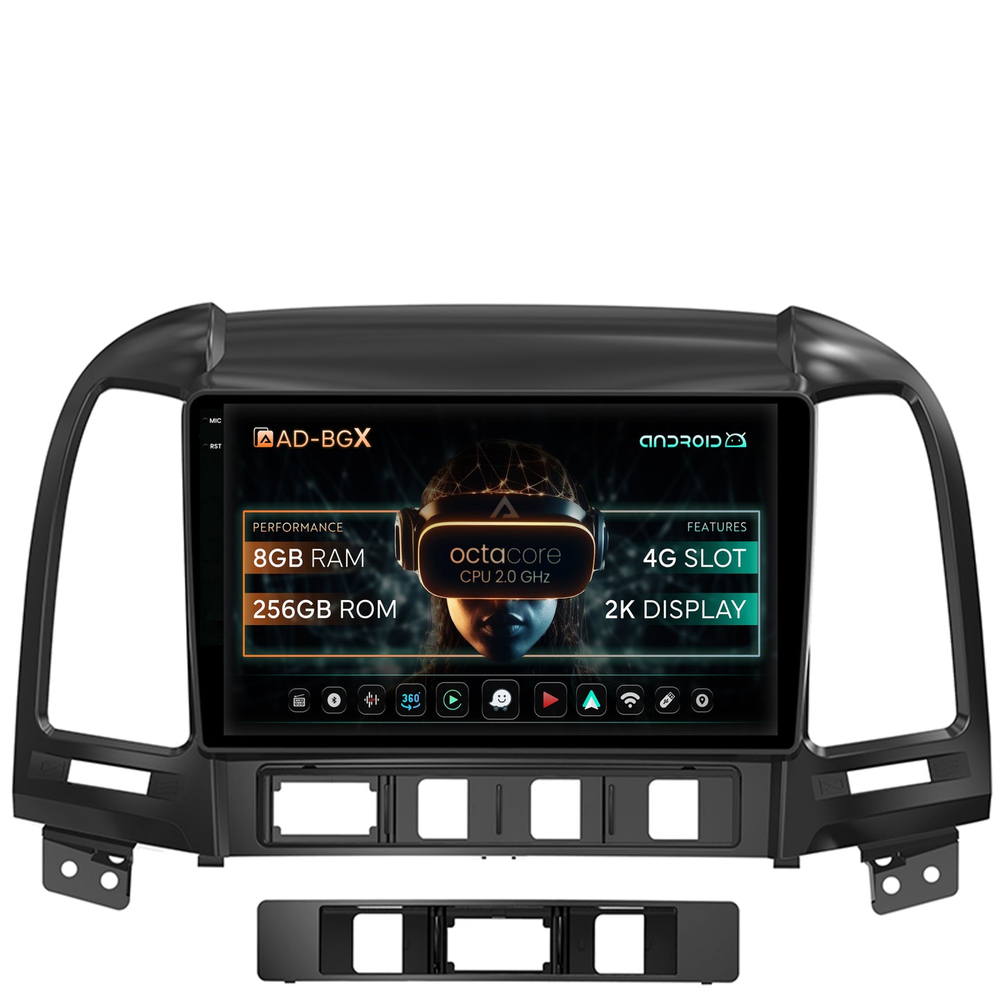 Navigatie Hyundai Santa Fe (2006-2012), Android, X-Octacore / 8GB RAM + 256GB ROM, 9.5 Inch - AD-BGX9008+AD-BGRKIT210