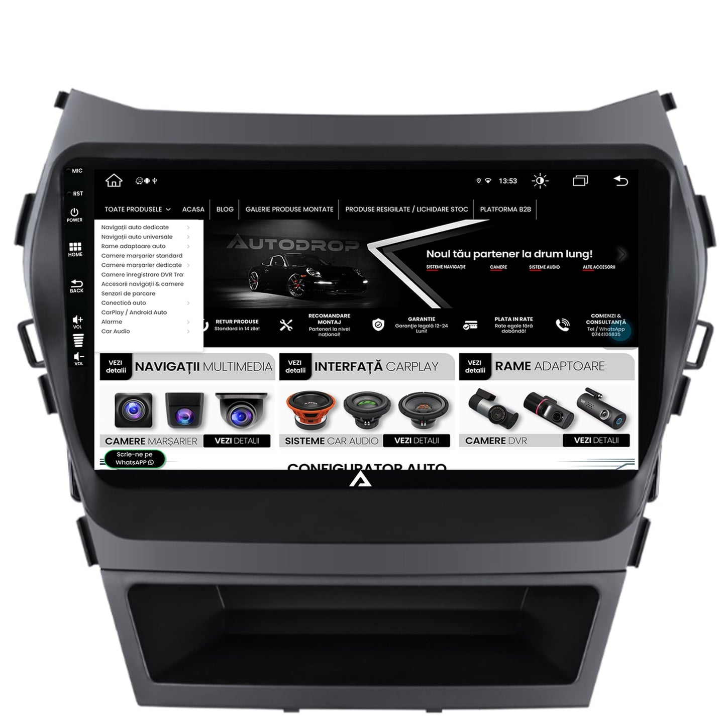 Navigatie Hyundai Santa Fe IX45 (2013-2017), Android, Z-Octacore / 8GB RAM + 256GB ROM, 9 Inch - AD-BGZ9008+AD-BGRKIT182