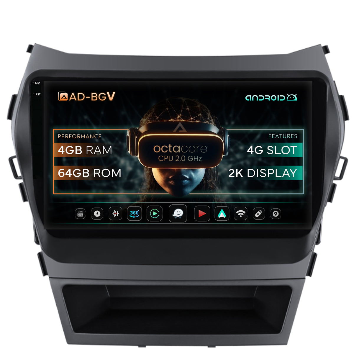 Navigatie Hyundai Santa Fe IX45 (2013-2017), Android, V-Octacore / 4GB RAM + 64GB ROM, 9.5 Inch - AD-BGV9004+AD-BGRKIT182