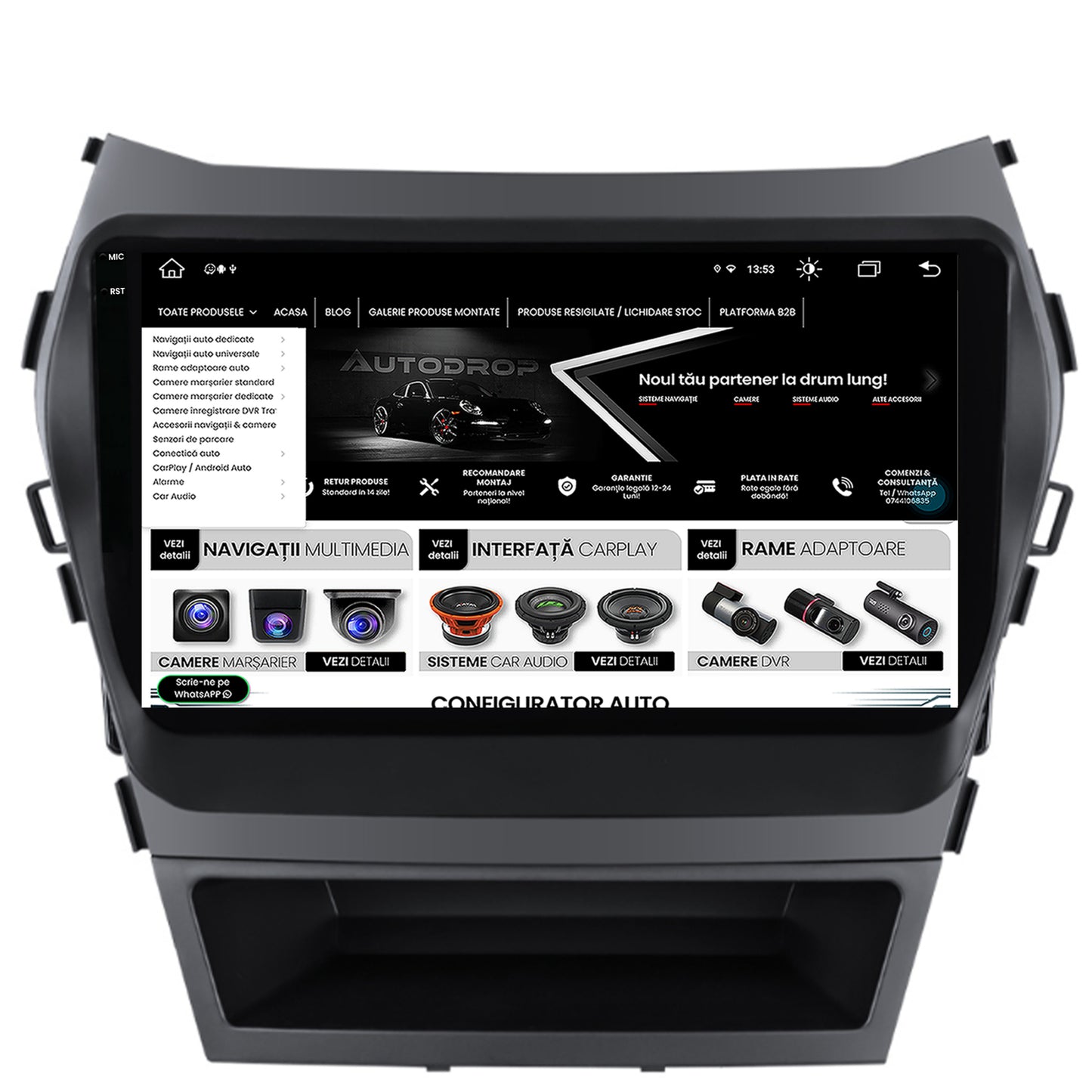 Navigatie Hyundai Santa Fe IX45 (2013-2017), Android, X-Octacore / 8GB RAM + 256GB ROM, 9.5 Inch - AD-BGX9008+AD-BGRKIT182