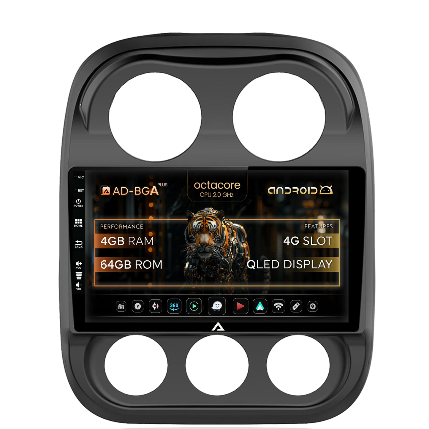 Navigatie Jeep Compass (2009-2016), Android, A-Octacore / 4GB RAM + 64GB ROM, 10.1 Inch - AD-BGA10004+AD-BGRKIT284