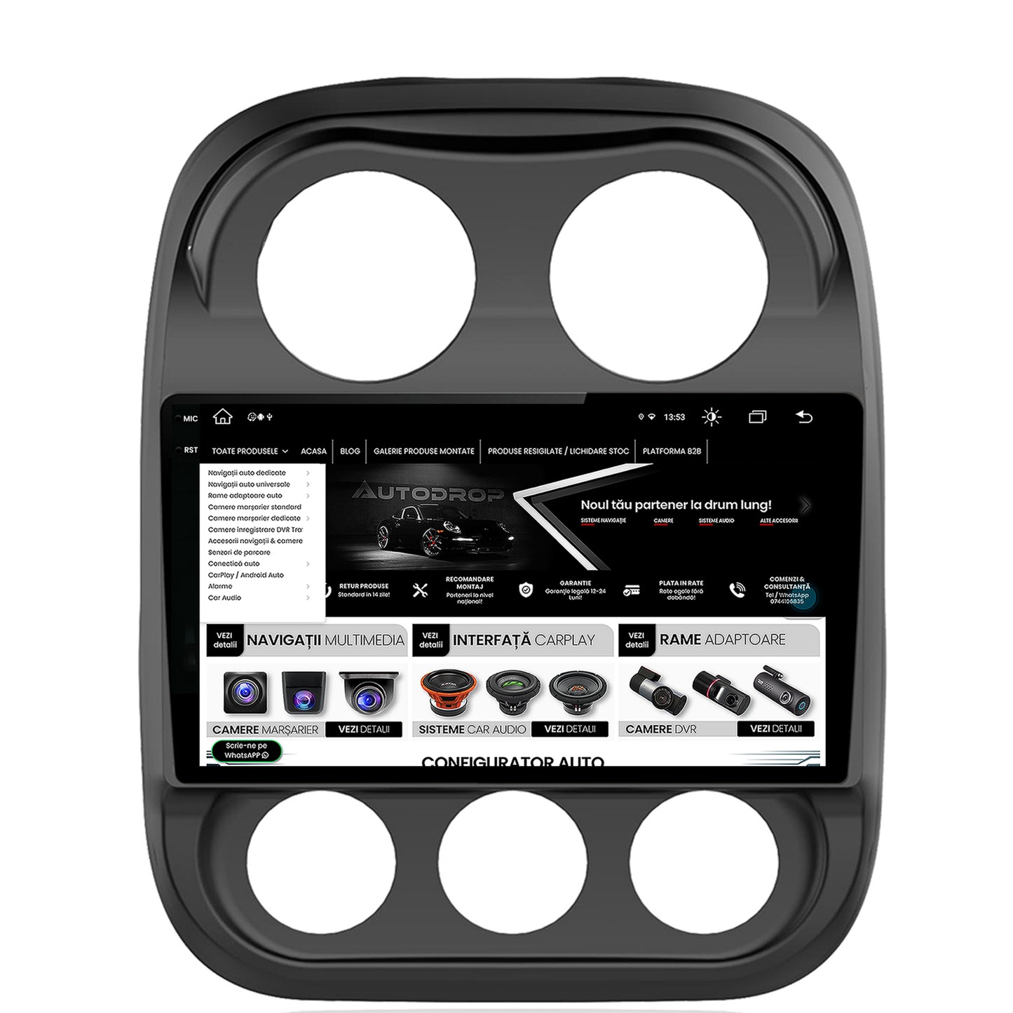Navigatie Jeep Compass (2009-2016), Android, X-Octacore / 8GB RAM + 256GB ROM, 10.36 Inch Inch - AD-BGX10008+AD-BGRKIT284