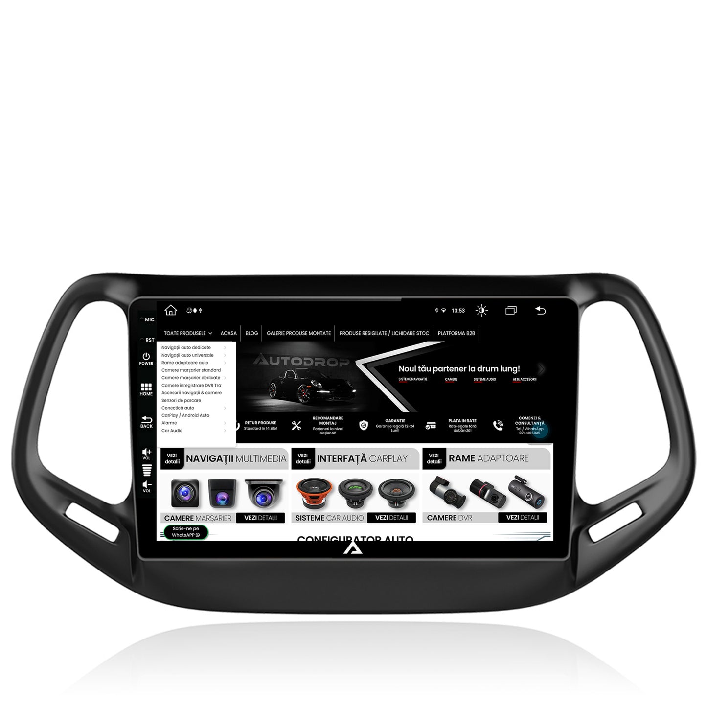 Navigatie Jeep Compass (2016+), Android, Z-Octacore / 8GB RAM + 256GB ROM, 10.1 Inch - AD-BGZ10008+AD-BGRKIT287