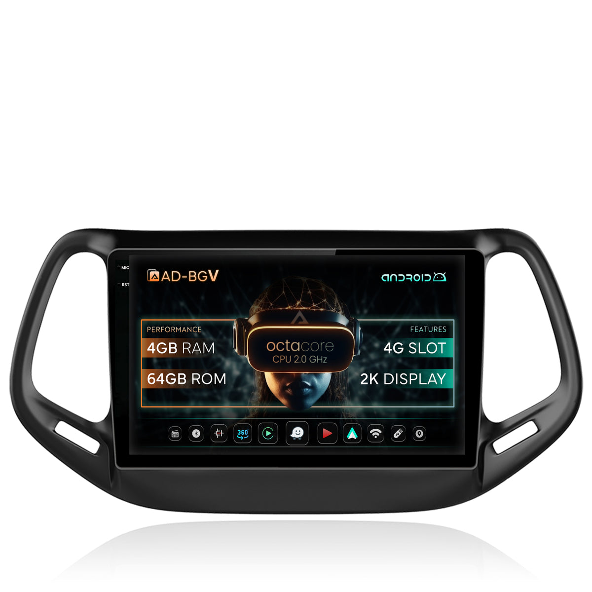Navigatie Jeep Compass (2016+), Android, V-Octacore / 4GB RAM + 64GB ROM, 10.36 Inch - AD-BGV10004+AD-BGRKIT287