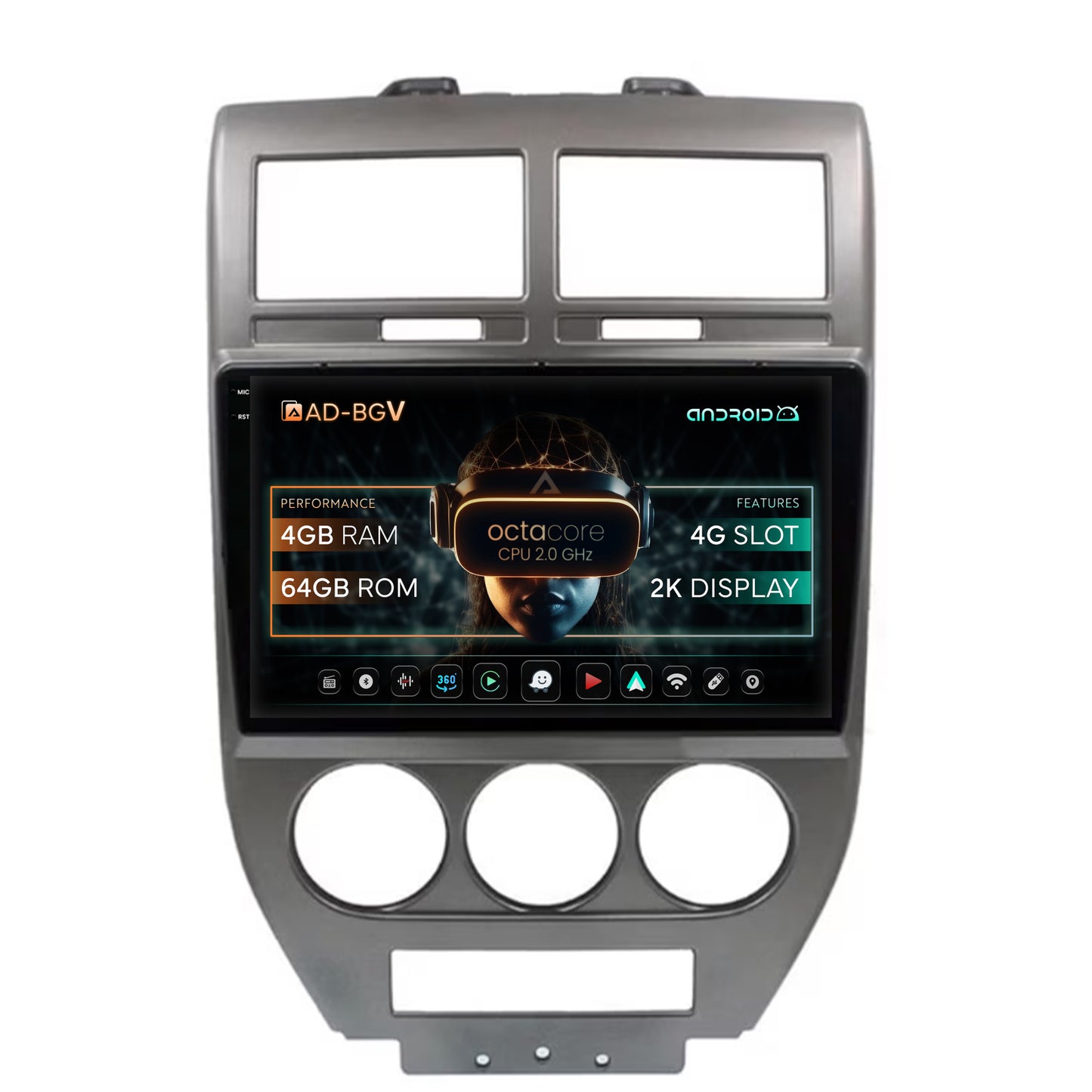 Navigatie Jeep Compass/Patriot (2006-2010), Android, V-Octacore / 4GB RAM + 64GB ROM, 10.36 Inch - AD-BGV10004+AD-BGRKIT295