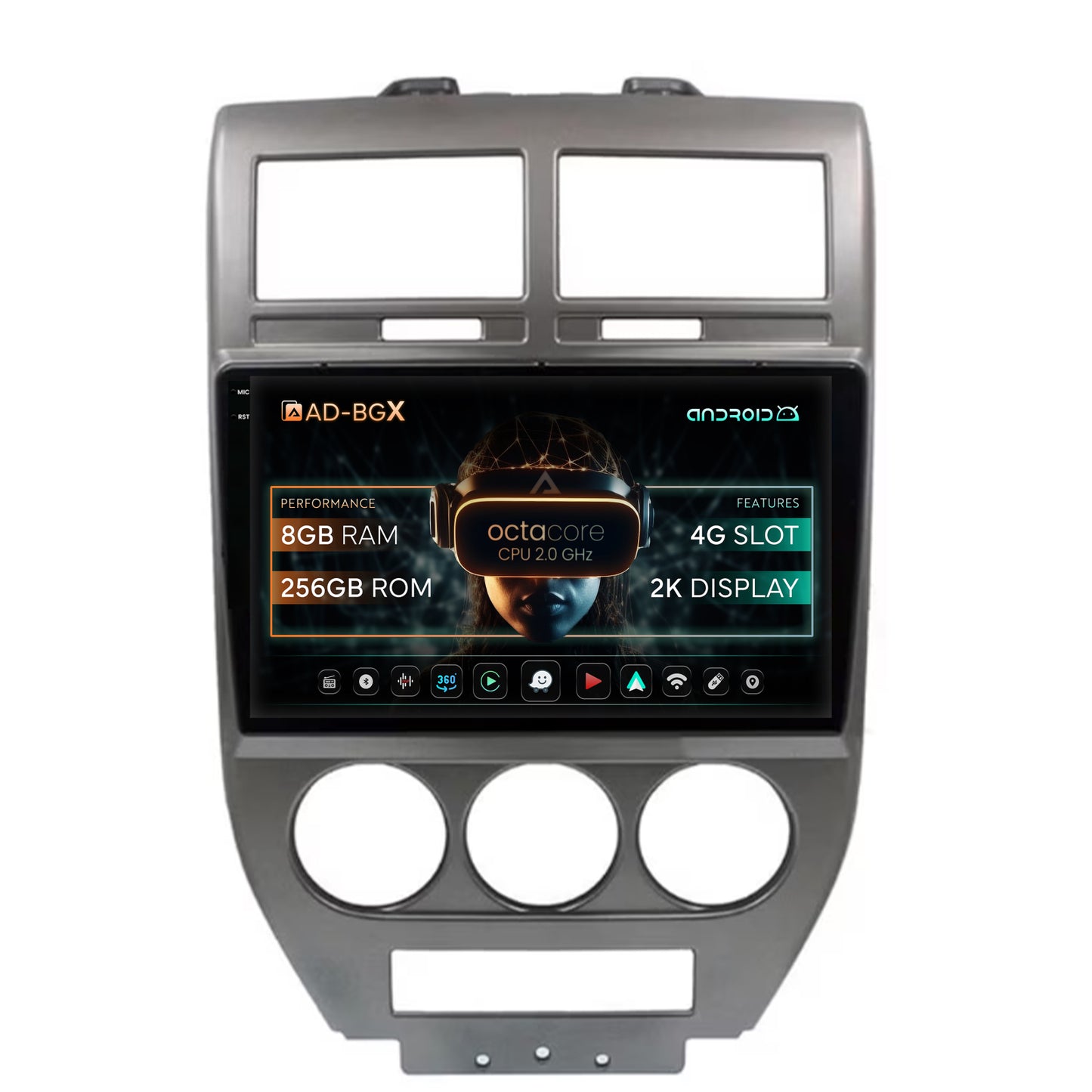 Navigatie Jeep Compass/Patriot (2006-2010), Android, X-Octacore / 8GB RAM + 256GB ROM, 10.36 Inch - AD-BGX10008+AD-BGRKIT295