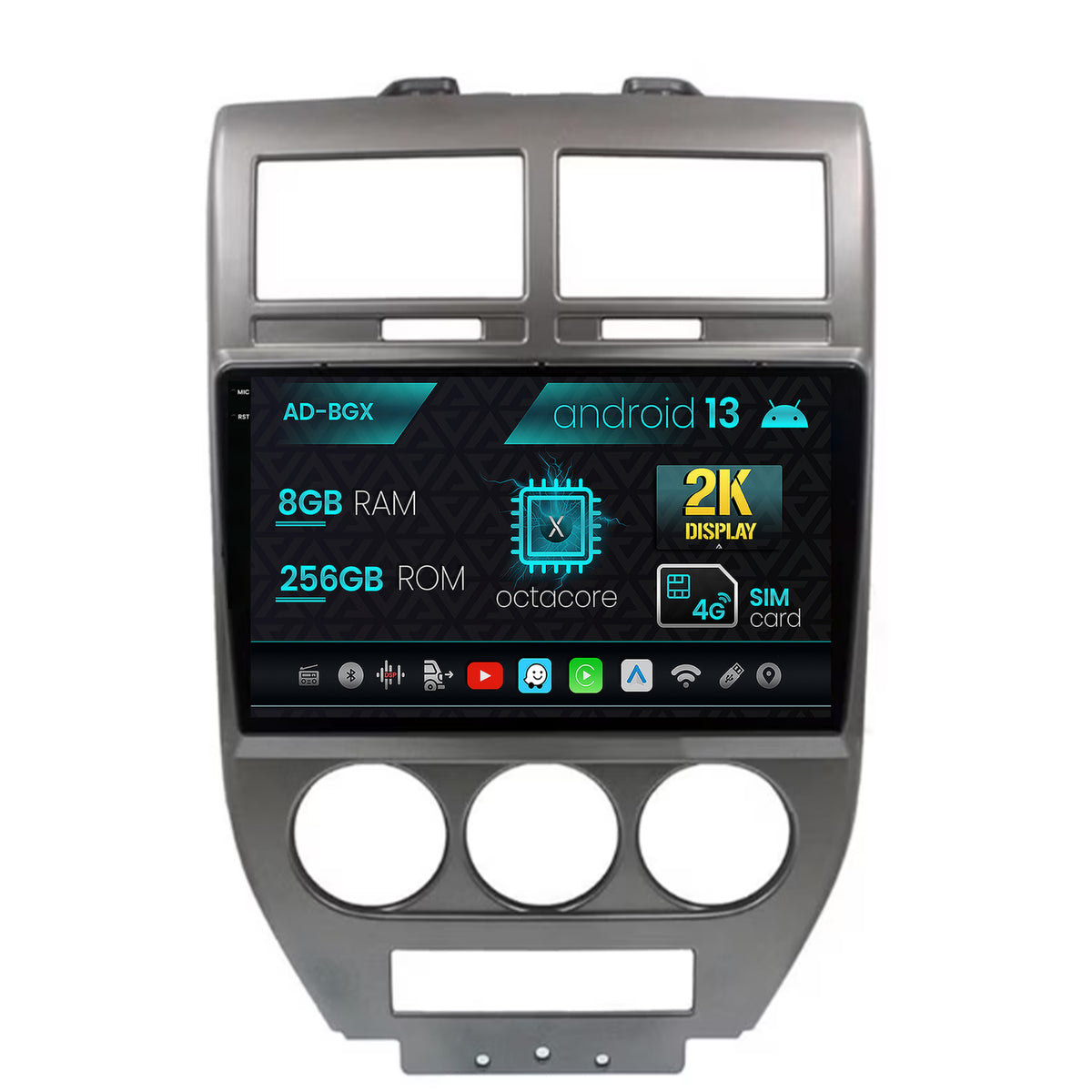 Navigatie Jeep Compass/Patriot (2006-2010), Android, X-Octacore / 8GB RAM + 256GB ROM, 10.36 Inch - AD-BGX10008+AD-BGRKIT295