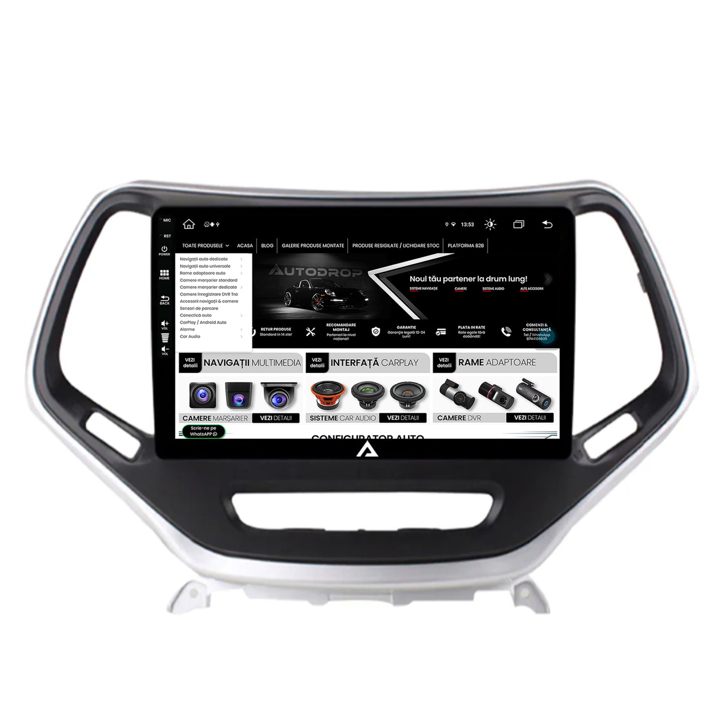 Navigatie Jeep Grand Cherokee (2015+), Android, Z-Octacore / 8GB RAM + 256GB ROM, 10.1 Inch - AD-BGZ9008+AD-BGRKIT285