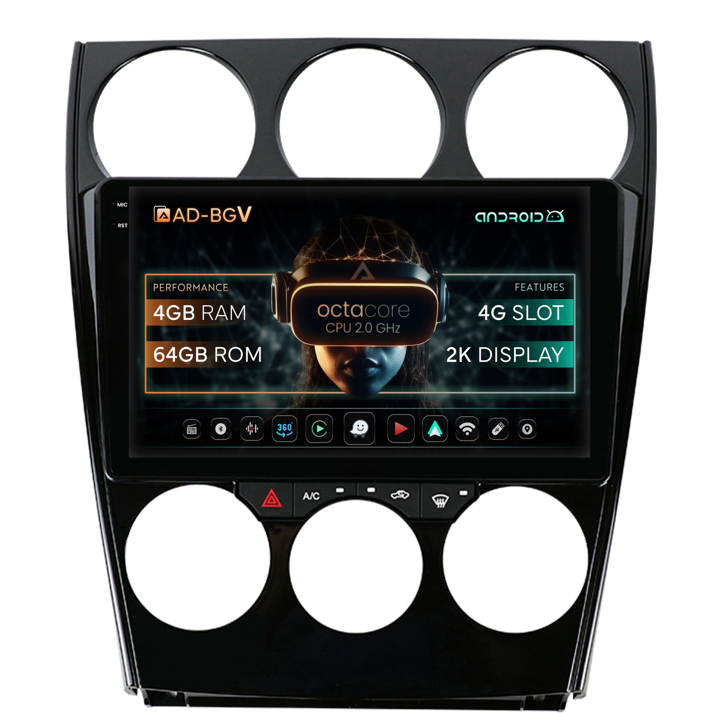 Navigatie Mazda 6 (2002-2008), Android, V-Octacore / 4GB RAM + 64GB ROM, 9.5 Inch - AD-BGV9004+AD-BGRKIT321