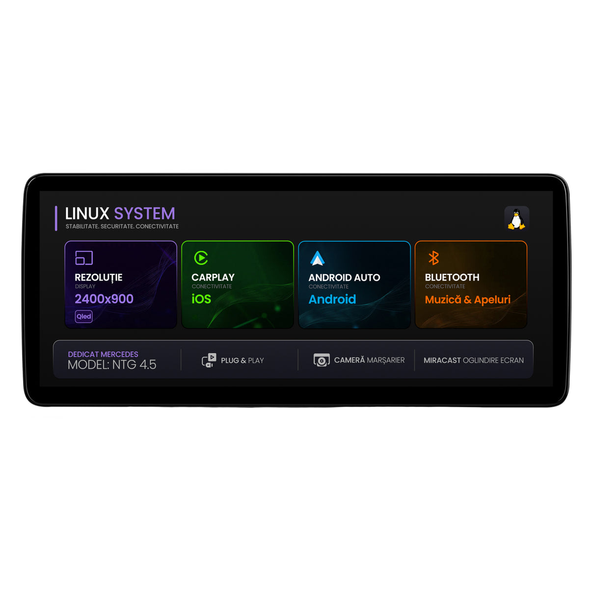 Navigatie Mercedes Benz A-Class W176 (2013-2015), Linux OS & OEM, NTG 4.5, CarPlay & Android Auto Wireless, MirrorLink, Camera AHD, 12.3 Inch - AD-BGMBLNX1245V11