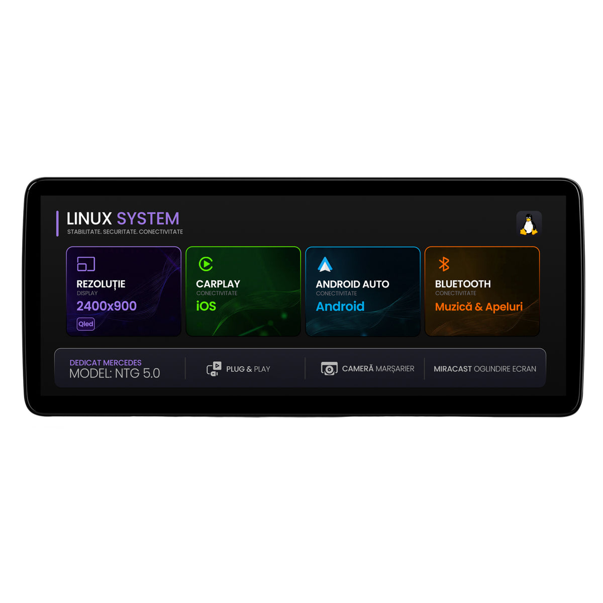 Navigatie Mercedes Benz A-Class W176 (2016-2018), Linux OS & OEM, NTG 5.0, CarPlay & Android Auto Wireless, MirrorLink, Camera AHD, 12.3 Inch - AD-BGMBLNX1250V22