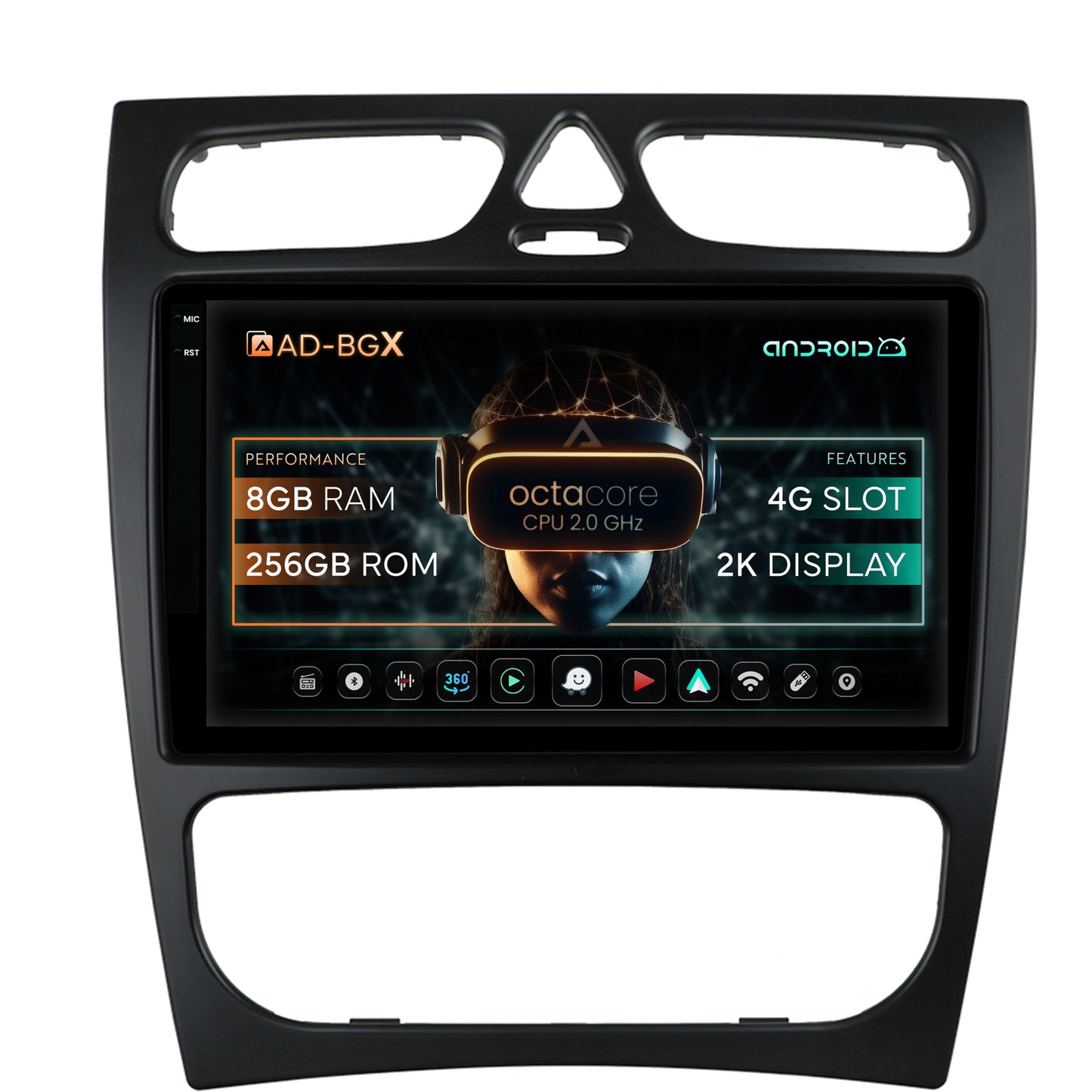 Navigatie Mercedes Benz C-Class W203 (2000-2005), Android, X-Octacore / 8GB RAM + 256GB ROM, 9.5 Inch - AD-BGX9008+AD-BGRKIT416