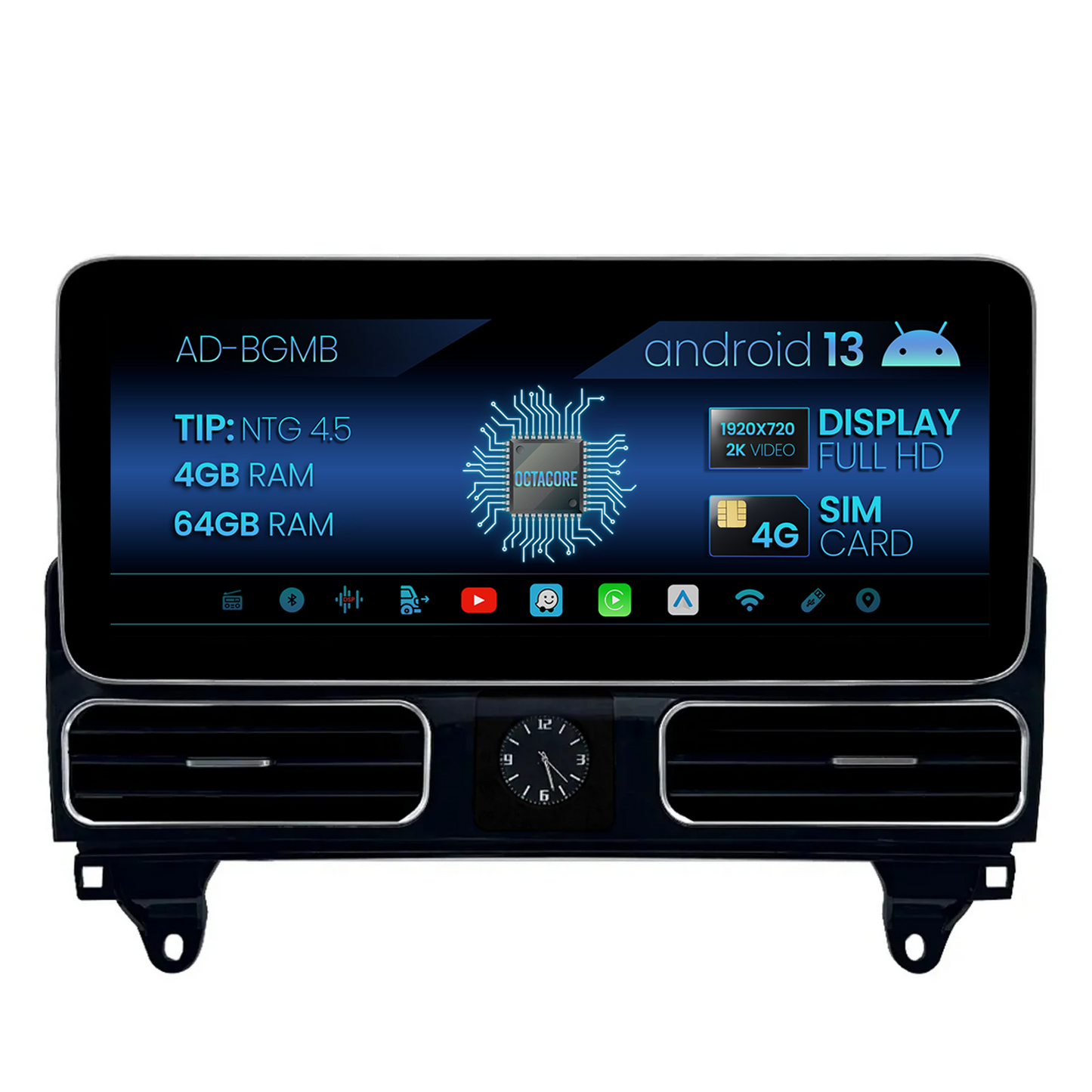 Navigatie Mercedes Benz ML/GL W166 X166 (2012-2015), NTG 4.5, Android 13, MB-Octacore, 4GB RAM + 64GB ROM, 12.3 Inch - AD-BGMB1200445+AD-BGRKITMB016
