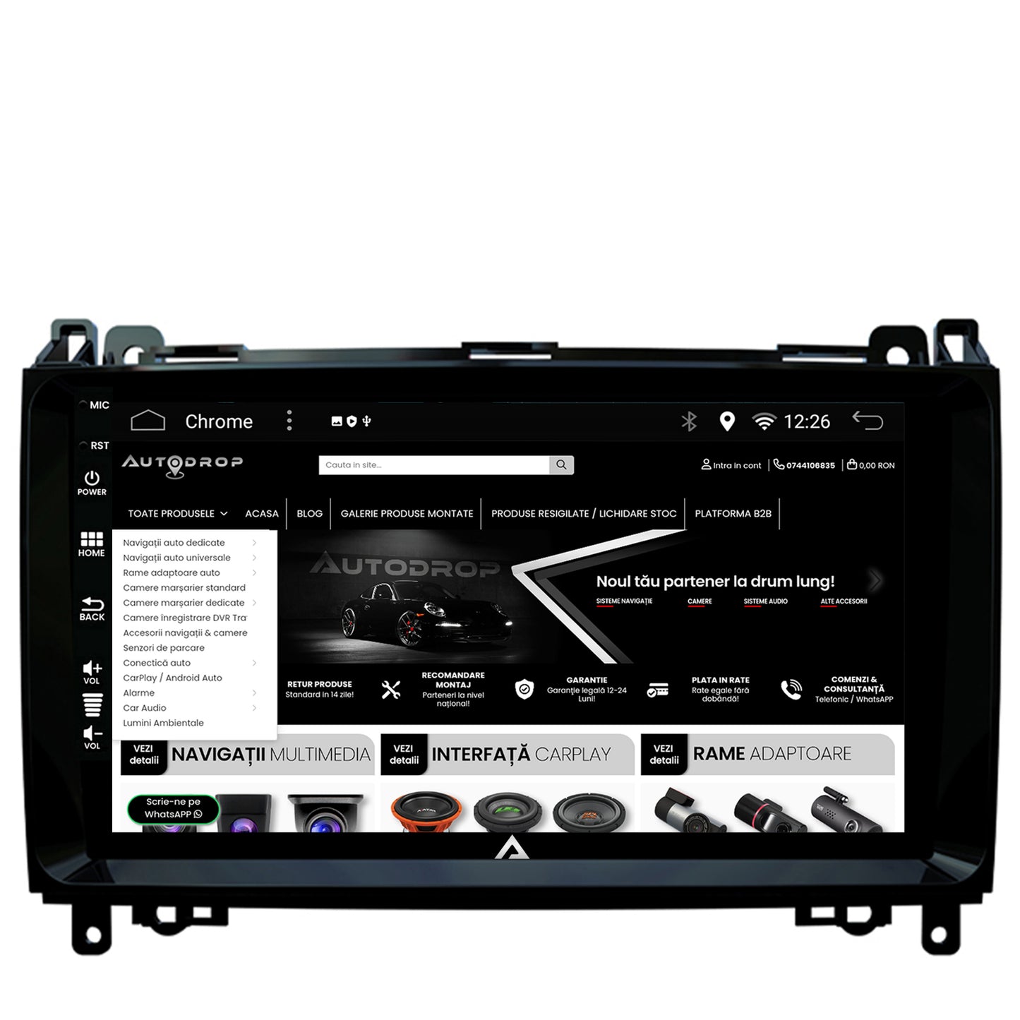 Navigatie Mercedes Benz Sprinter, Viano, Vito, A/B Class, Crafter, Android, A-Octacore / 4GB RAM + 64GB ROM, 9 Inch - AD-BGA9004+AD-BGRKIT407