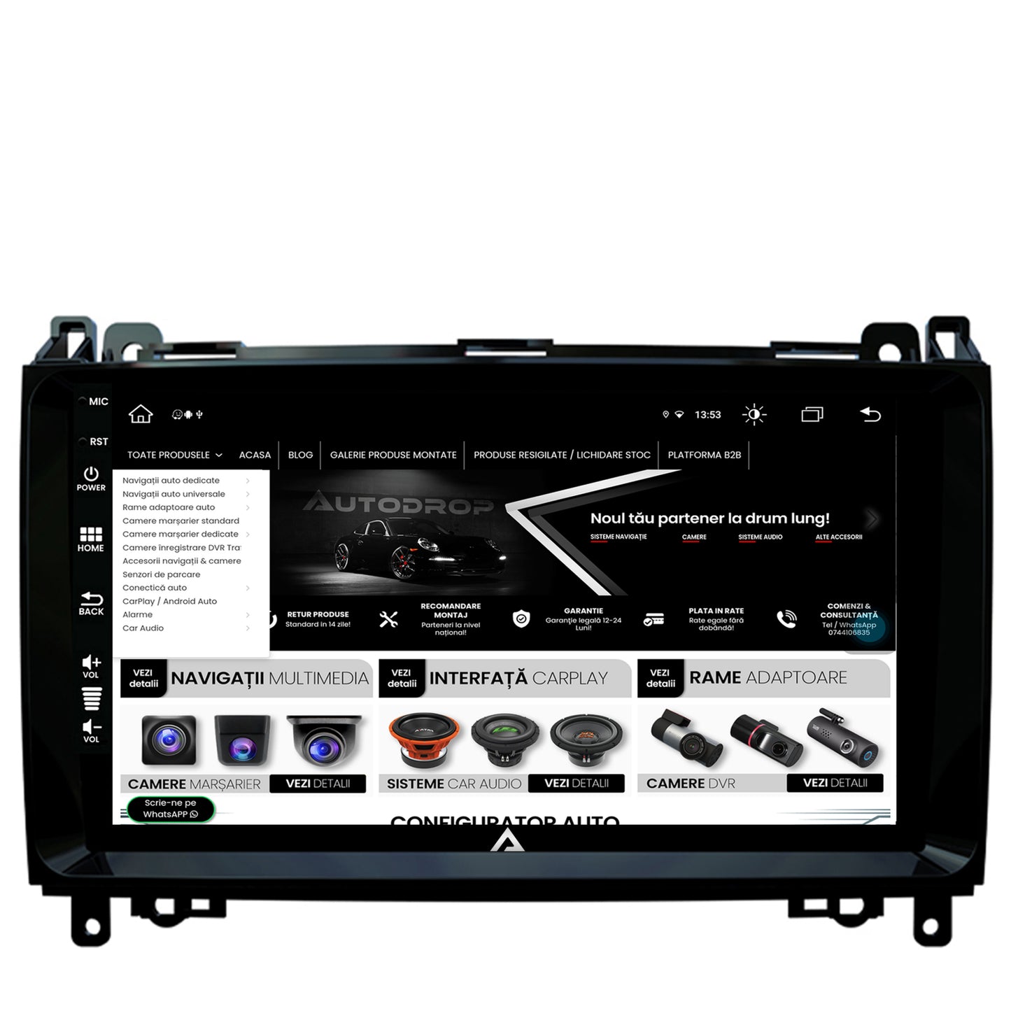Navigatie Mercedes Benz Sprinter, Viano, Vito, A/B Class, Crafter, Android, Z-Octacore / 8GB RAM + 256GB ROM, 9 Inch - AD-BGZ9008+AD-BGRKIT407