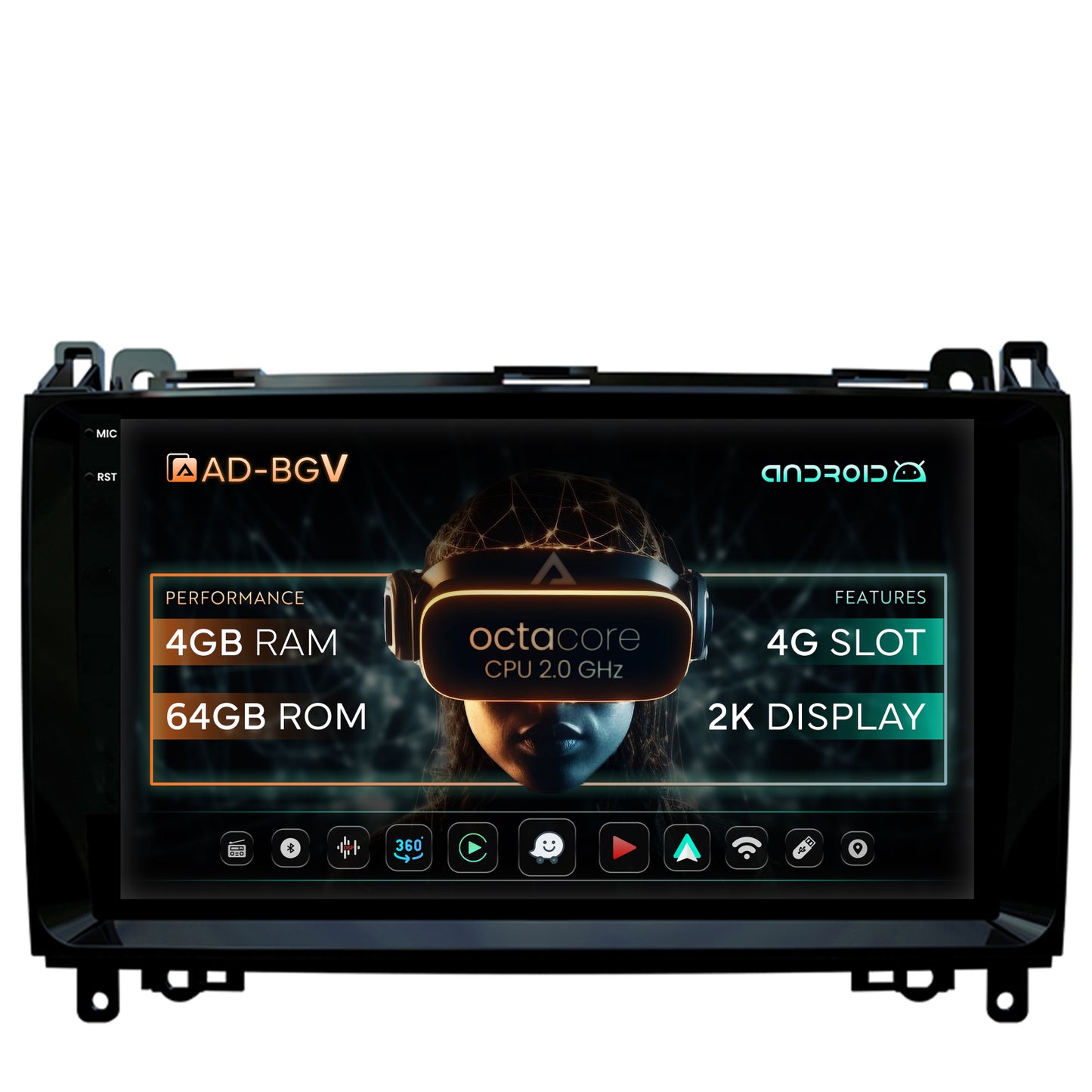 Navigatie Mercedes Benz Sprinter, Viano, Vito, A/B Class, Crafter, Android, V-Octacore / 4GB RAM + 64GB ROM, 9.5 Inch - AD-BGV9004+AD-BGRKIT407