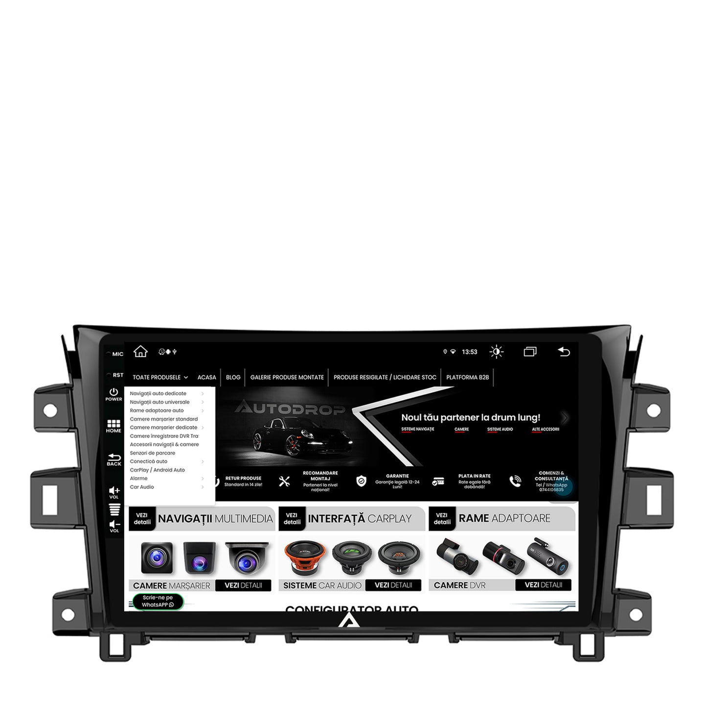 Navigatie Nissan Navara (2015+), Android, Z-Octacore / 8GB RAM + 256GB ROM, 10.1 Inch - AD-BGZ10008+AD-BGRKIT163