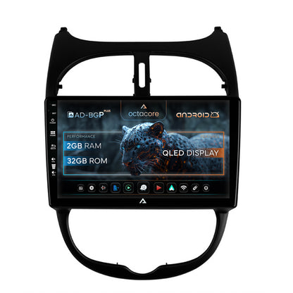 Navigatie Peugeot 206 (1998-2012), Android, P-Octacore / 2GB RAM + 32GB ROM, 9 Inch - AD-BGP9002+AD-BGRKIT262
