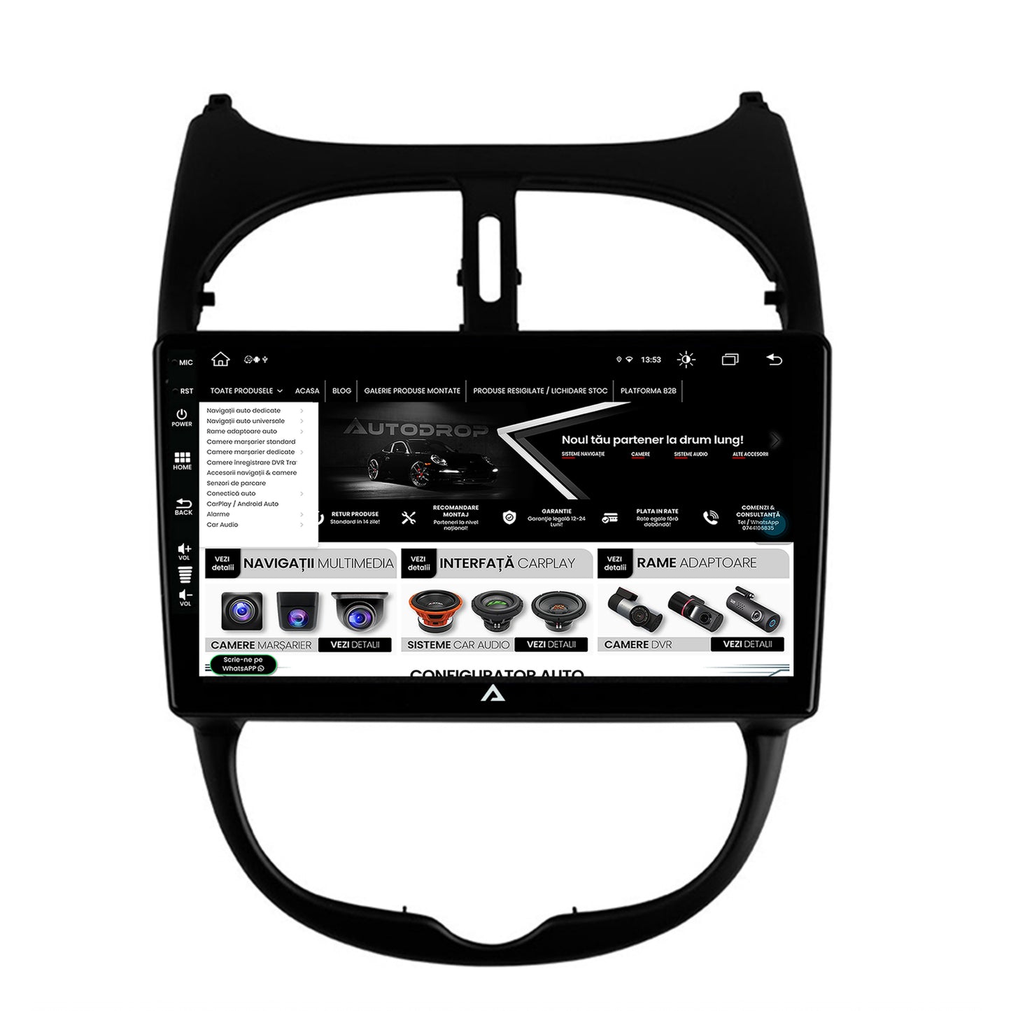 Navigatie Peugeot 206 (1998-2012), Android, Z-Octacore / 8GB RAM + 256GB ROM, 9 Inch - AD-BGZ9008+AD-BGRKIT262