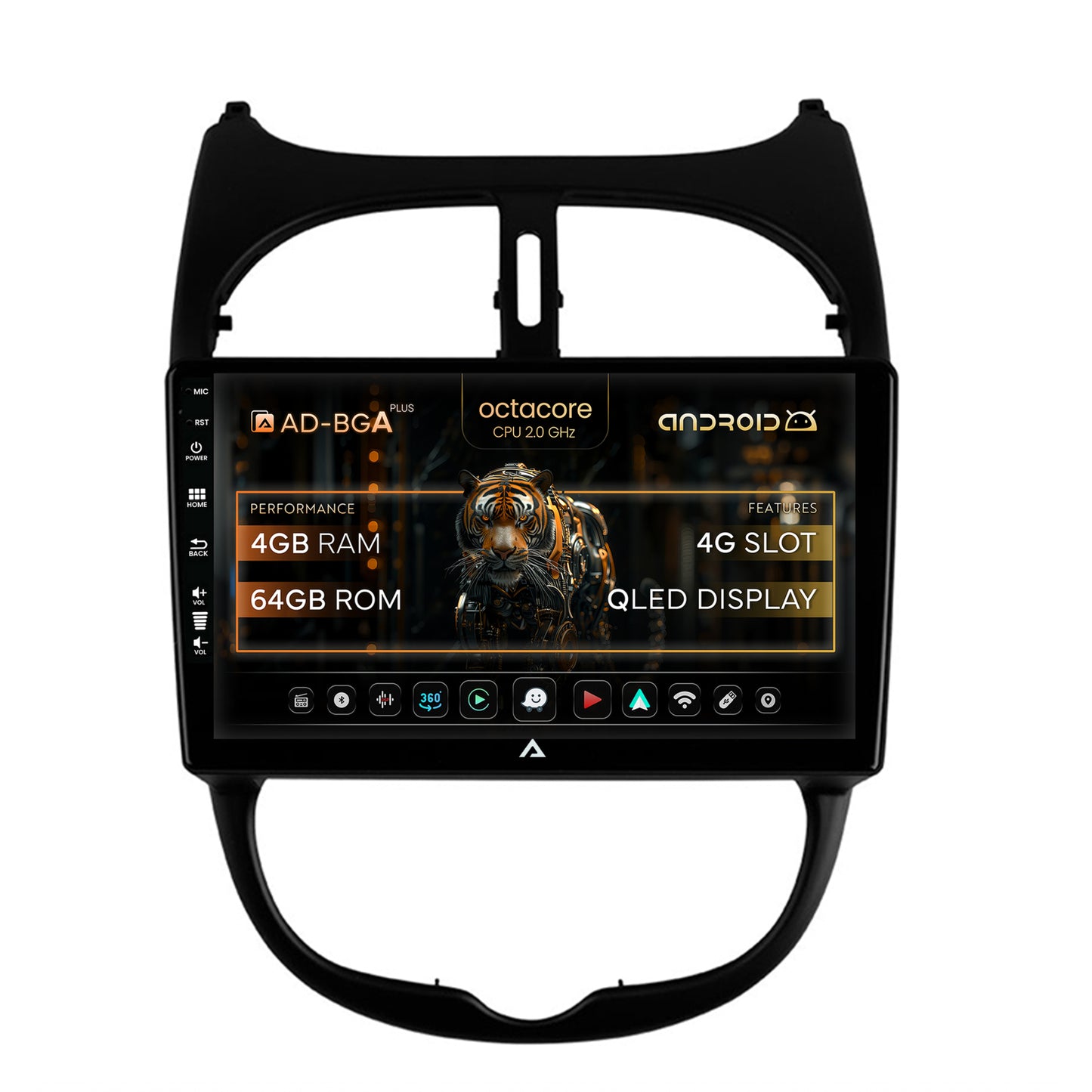 Navigatie Peugeot 206 (1998-2012), Android, A-Octacore / 4GB RAM + 64GB ROM, 9 Inch - AD-BGA9004+AD-BGRKIT262